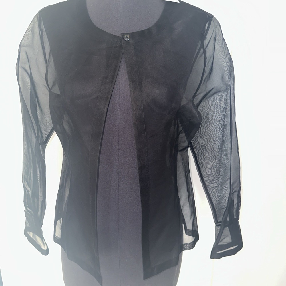 Petite Sofisticate Top Blouse Black 100%silk‎ Long Sleeve See through Size 8